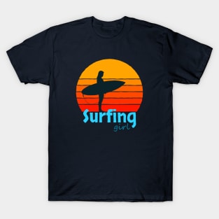 Surfing Girl Orange Sun T-Shirt